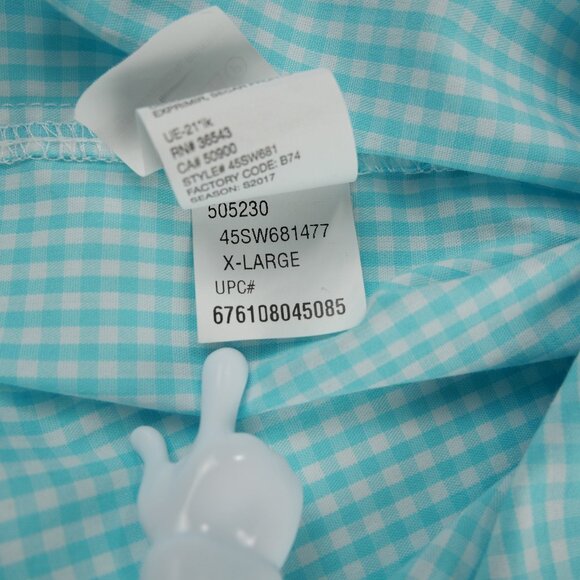 Izod Shirt Mens XL Aqua White Checkered Button Down Long Sleeve Casual Classic - Picture 16 of 16
